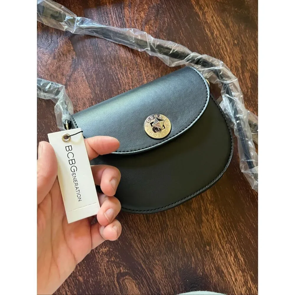 BCBGeneration Amelia Black Faux Leather Saddle Crossbody Bag - NWT